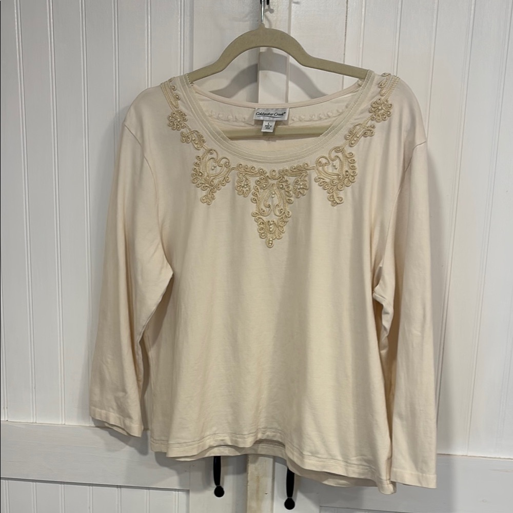 Coldwater Creek: long sleeve, Cream Embroidered Top size L